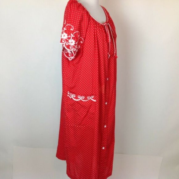 Vintage Lara Dee Housedress Lounge Chore Embroidery Polka Dot Womens XL - Picture 2 of 5